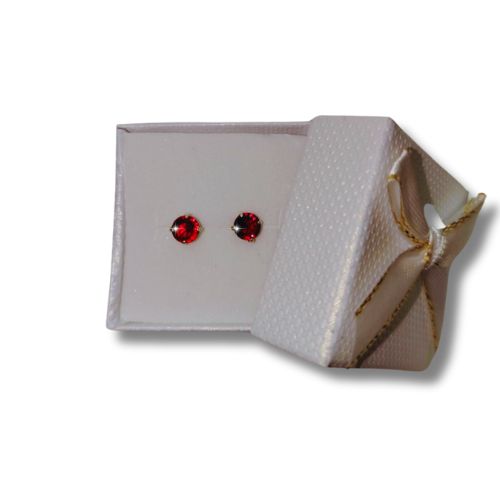 Arete broquel de plata circular con circonia roja