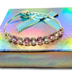 Brazalete de plata con circonias blancas y rosas