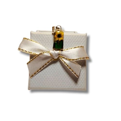 Dije mini de girasol encapsulado rectangular