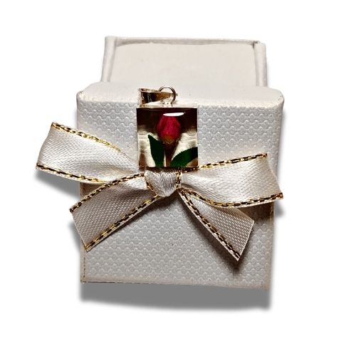 Mini dije de rosa encapsulada cuadrada