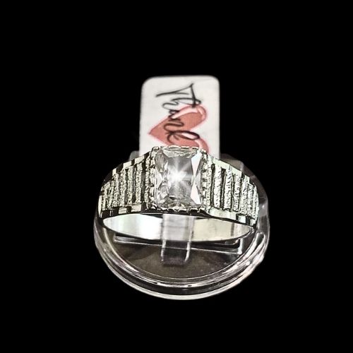 Anillo circonia cuadrada y acabado diamantado #10