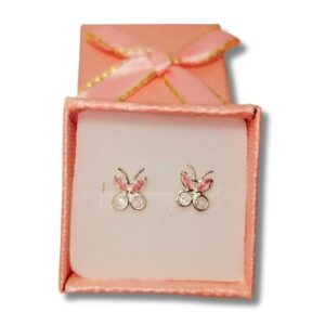 Broquel mariposa con circonias blancas y rosas biselado