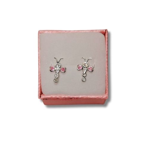 Broquel libélula con circonias blancas y rosas biseladas