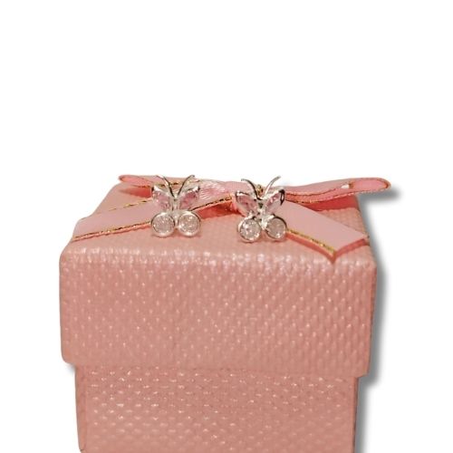 Broquel mariposa con circonias blancas y rosas biselado