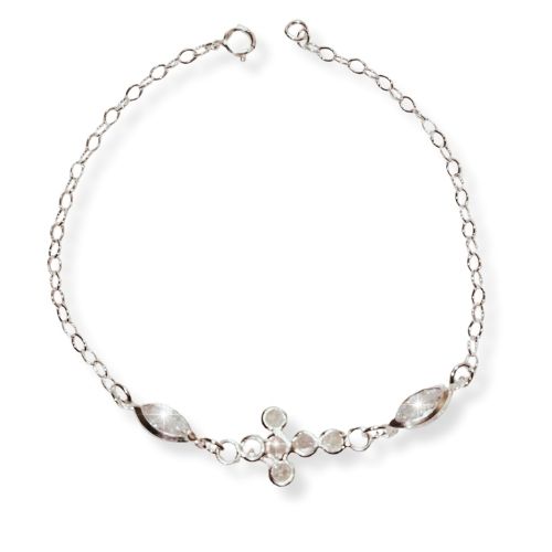 Pulsera cruz con circonias blancas biseladas